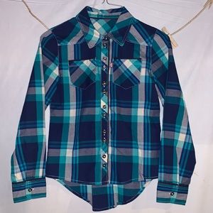 Levi’s girls double front button plaid pattern riding / country western wear MED